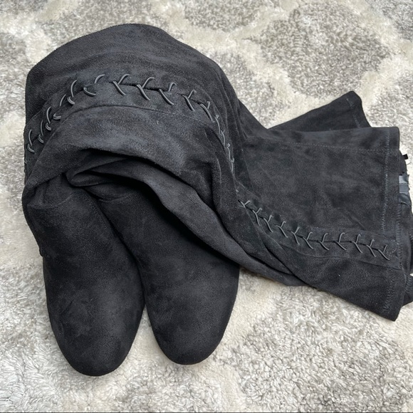 NWOT Torrid BLACK FAUX SUEDE STRETCH CORSET OVER-THE-KNEE BOOT Extra Wide Fit 11 - Picture 4 of 15